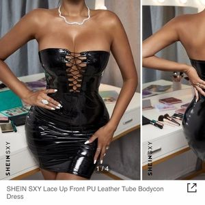 Shein Bodycon black leather dress, size 2